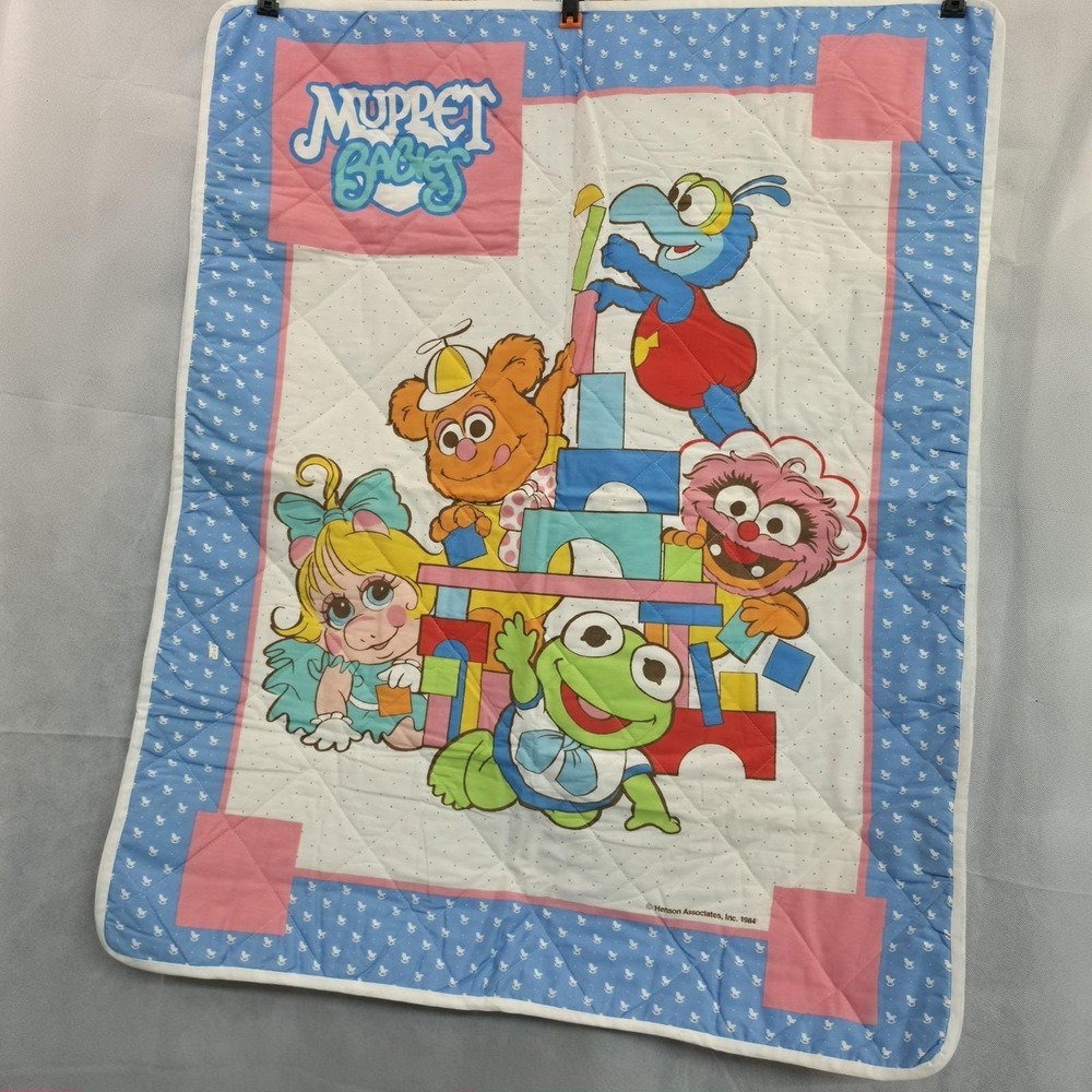 Vintage 1984 Muppet Babies Crib Quilt Blanket Kermit Miss Piggy Henson 35x44